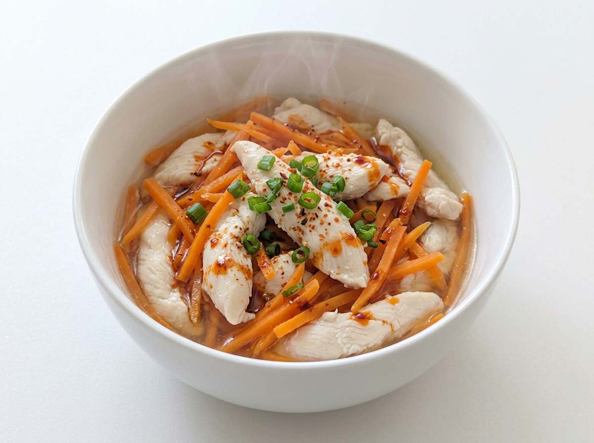 鶏ささみとにんじんのピリ辛白だしレンジ蒸し