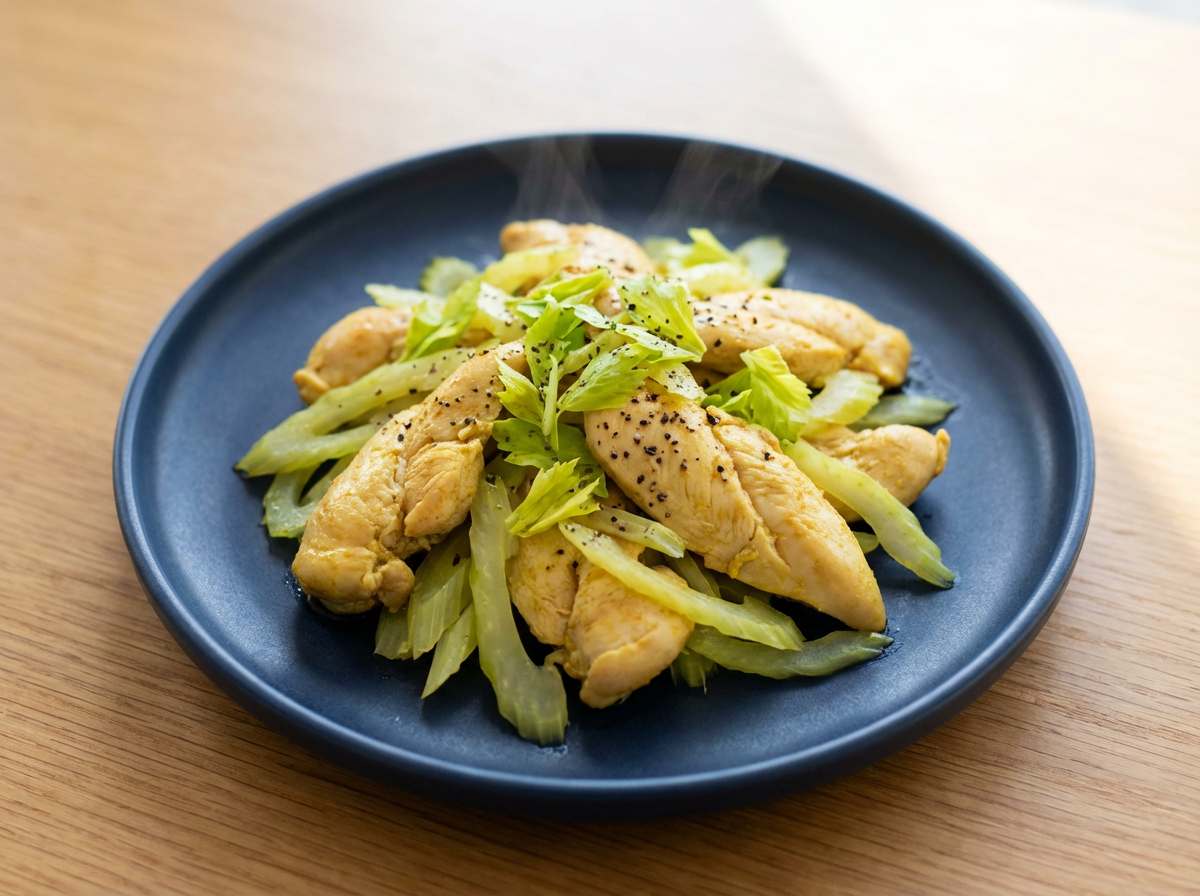 鶏ささみとセロリのカレー風味レンジ蒸し