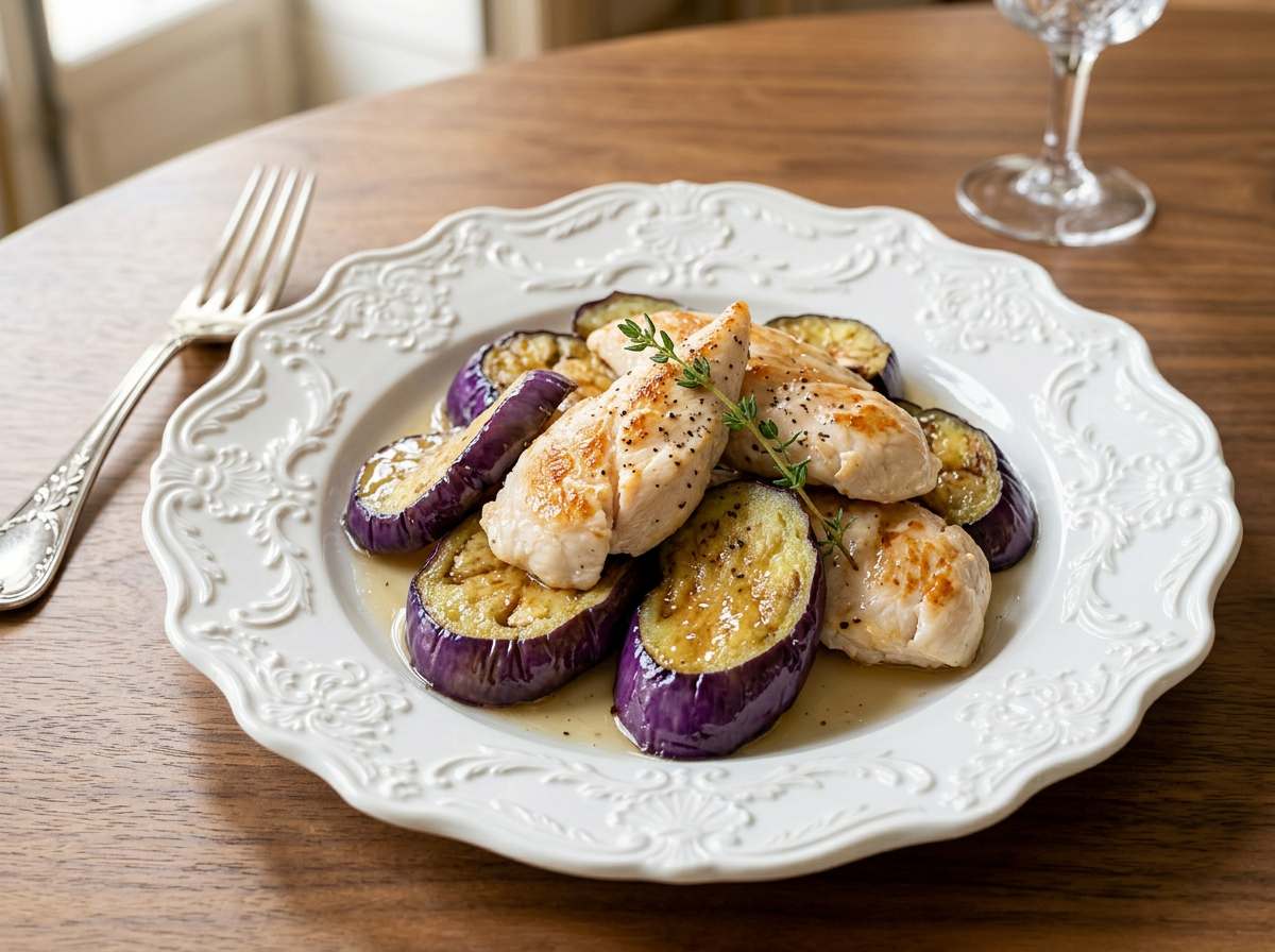 鶏ささみとなすのコンソメ焼き