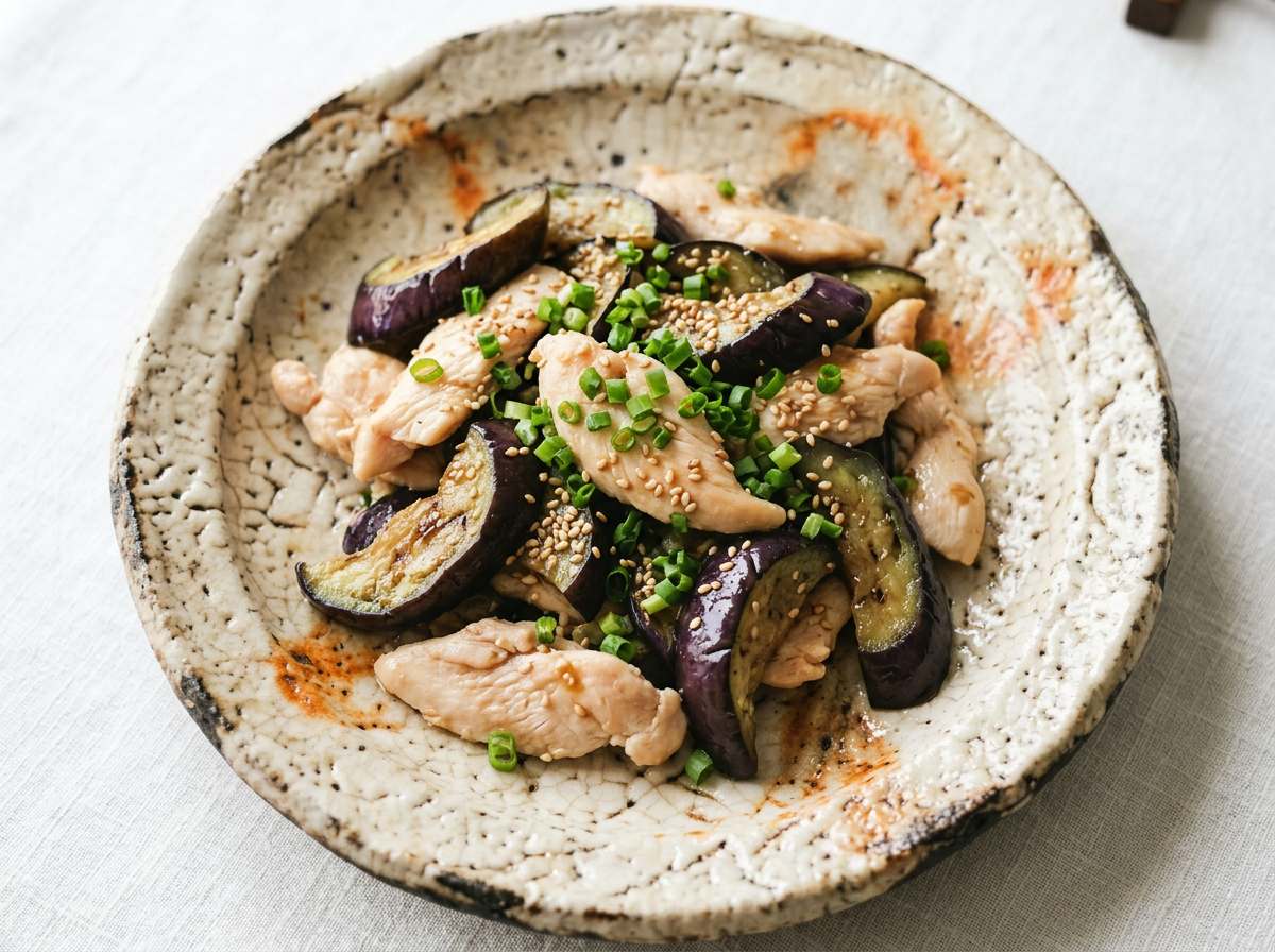 鶏ささみとなすのさっぱりポン酢炒め【作り置き】