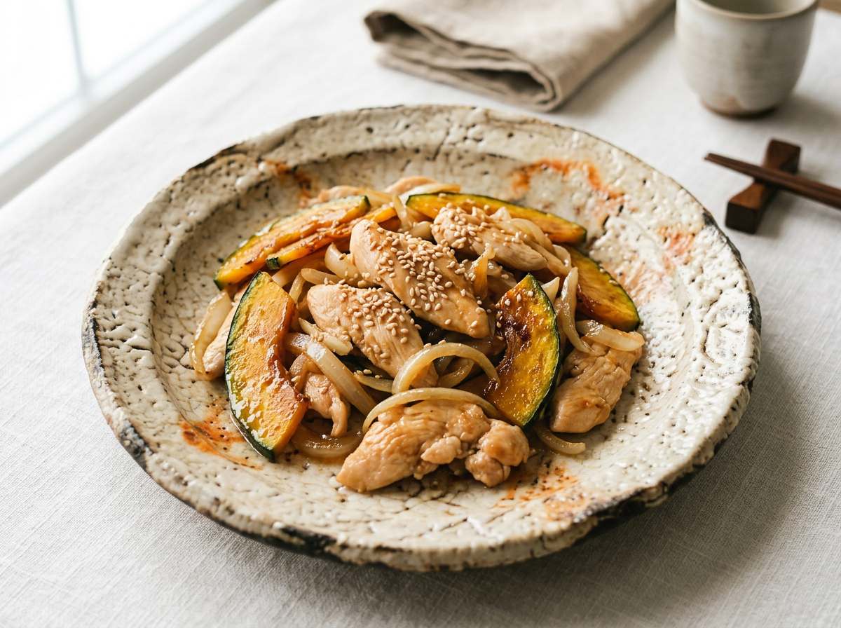 鶏ささみとかぼちゃの節約ポン酢炒め