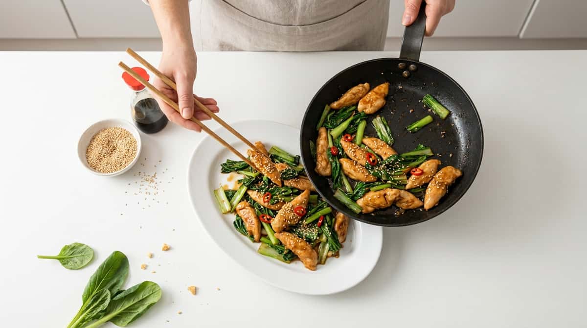 鶏ささみと小松菜のコンソメ炒め（完成イメージ）