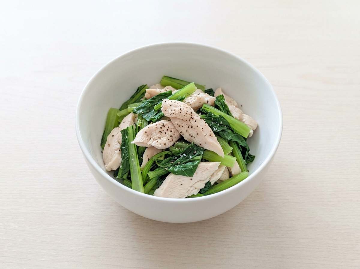 鶏ささみと小松菜の塩こしょうレンジ蒸し