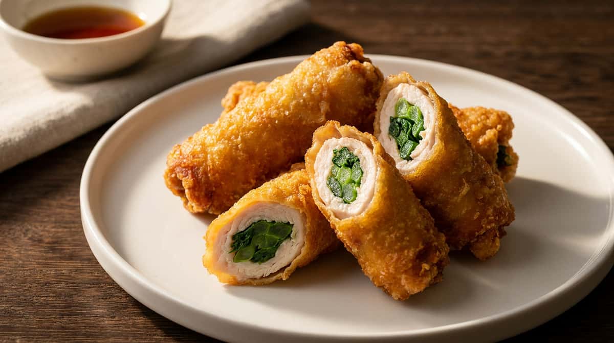 鶏ささみの小松菜巻き焼肉タレから揚げ（完成イメージ）