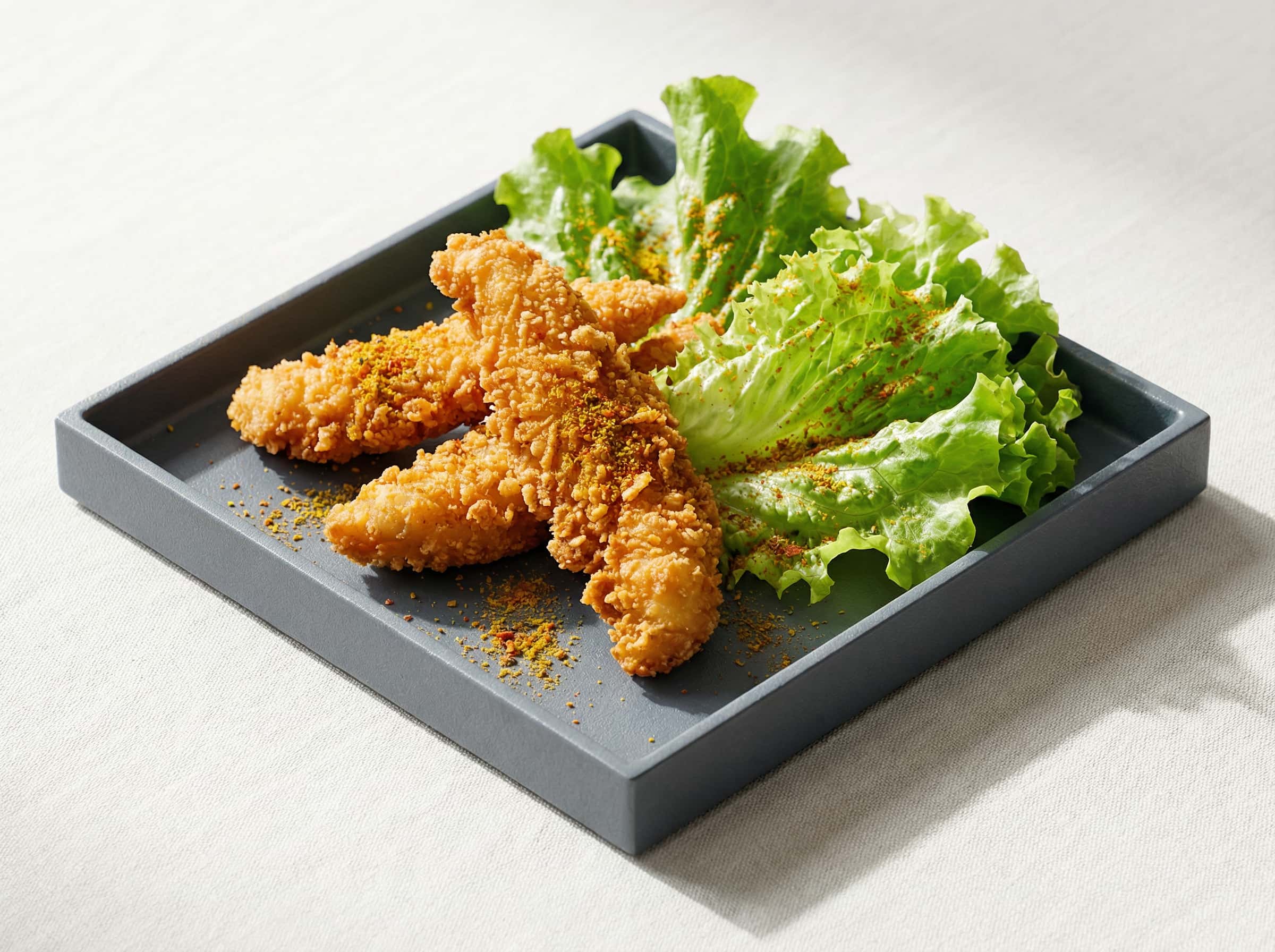 鶏ささみとレタスのカレー粉ピリ辛揚げ