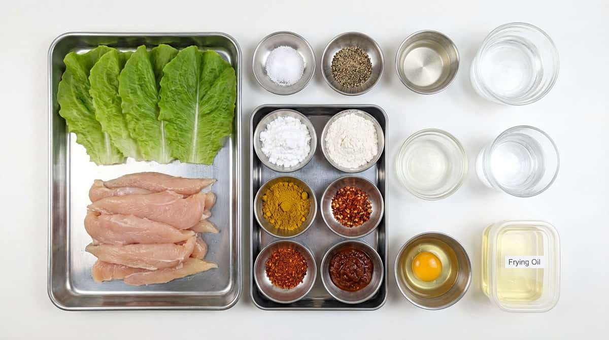 鶏ささみとレタスのカレー粉ピリ辛揚げ（材料）