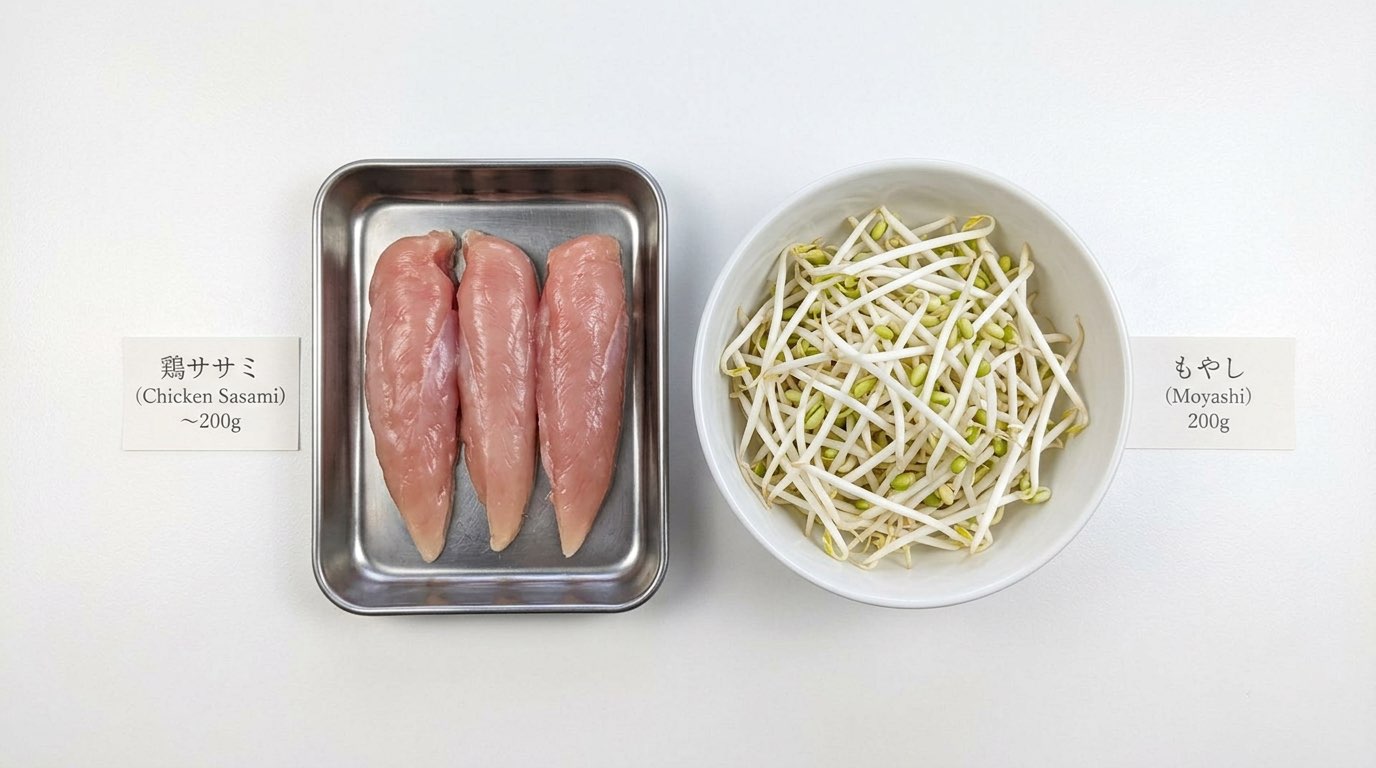 ささみともやしの焼肉タレ和え（材料）