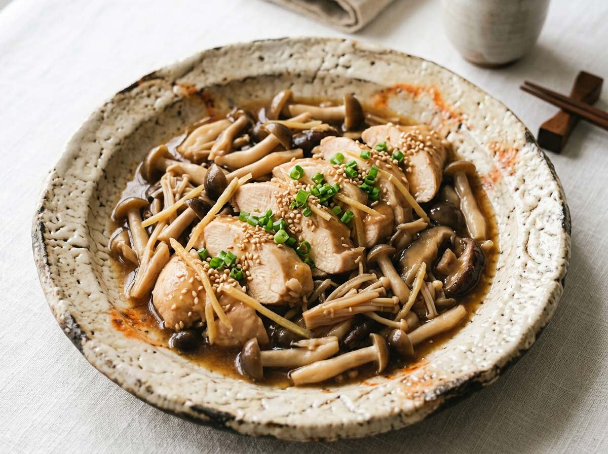 鶏ささみときのこのめんつゆ煮