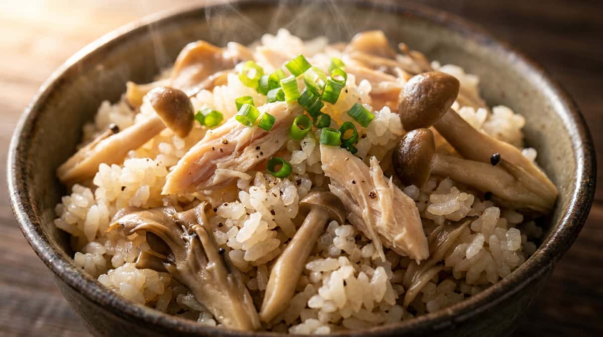 鶏ささみときのこの塩こしょう炊き込みご飯