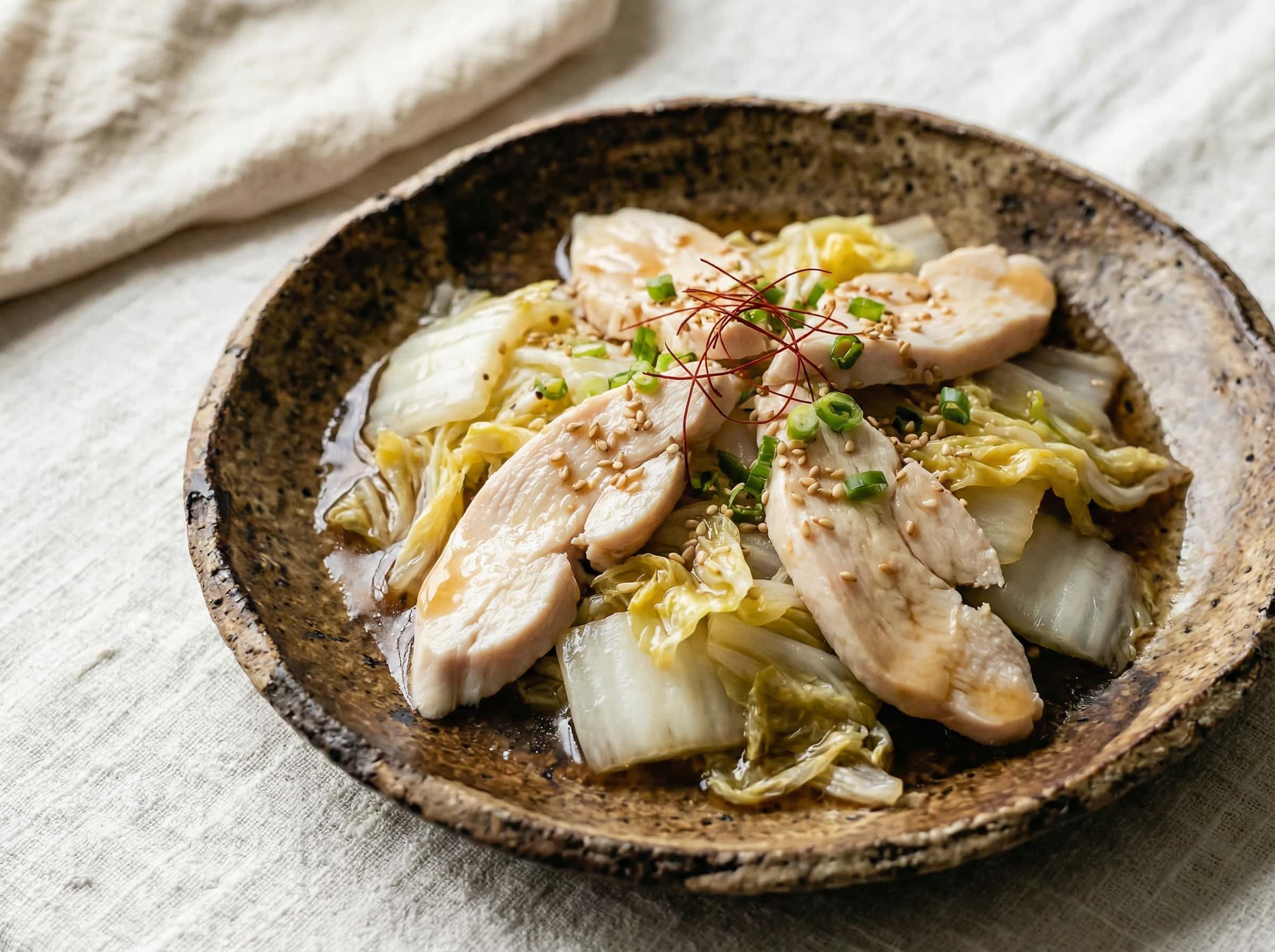 鶏ささみと白菜の甘酢レンジ蒸し（おつまみ）