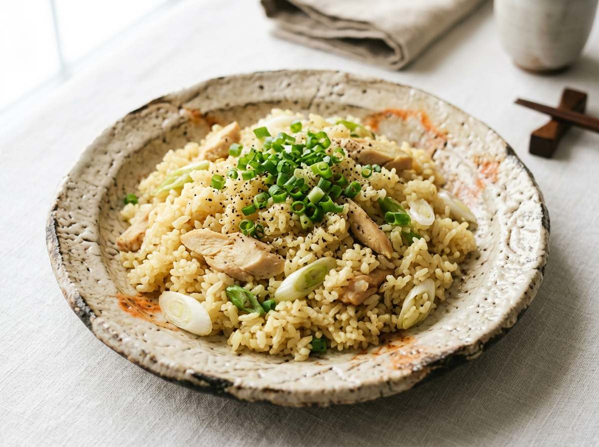 鶏ささみと長ねぎのさっぱりカレー炊き込みご飯