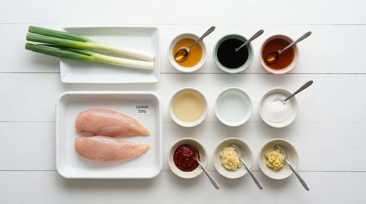 鶏ささみと長ねぎのピリ辛ごま油煮（材料）