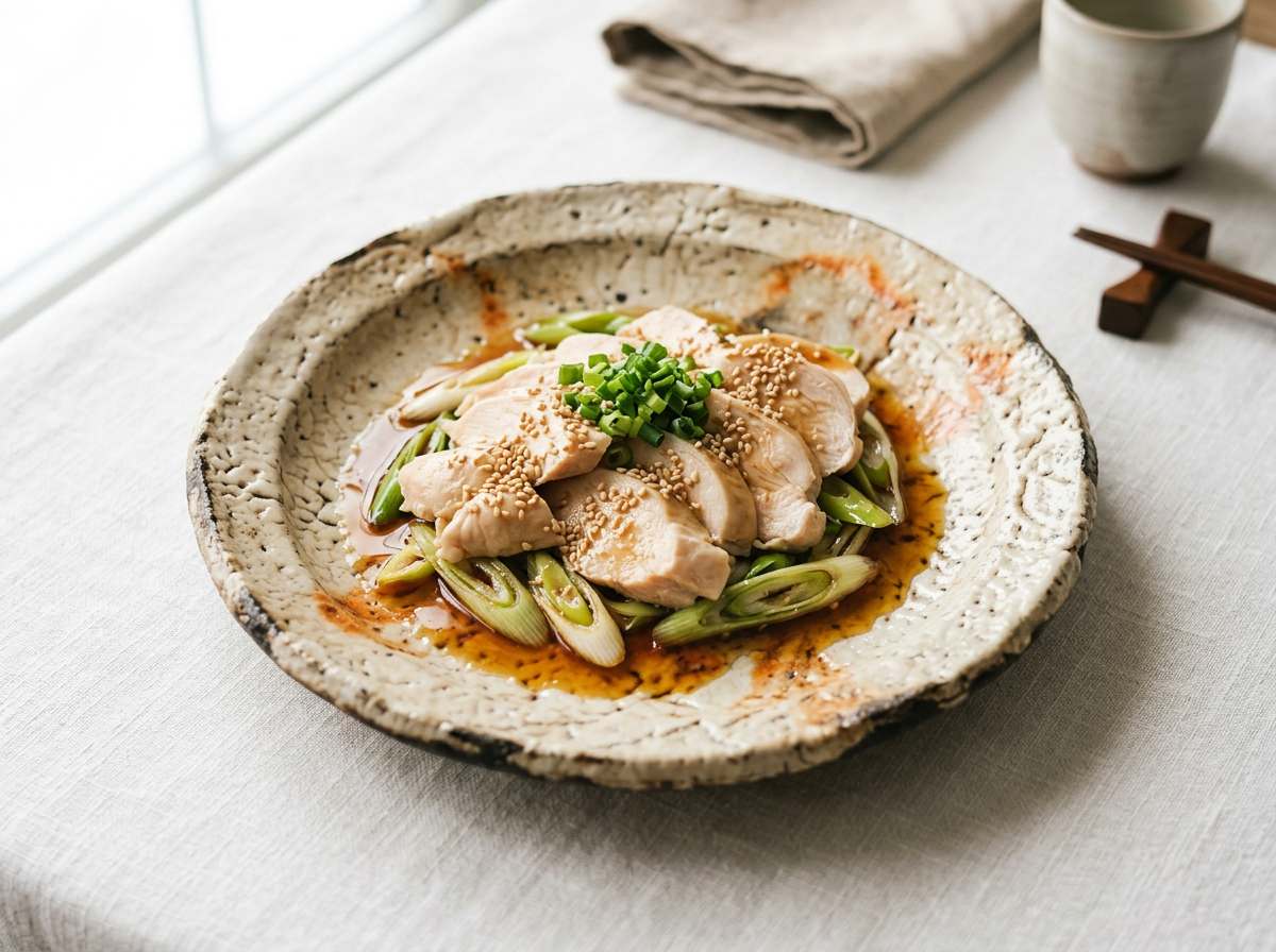鶏ささみと長ねぎのごま油さっぱりレンジ蒸し