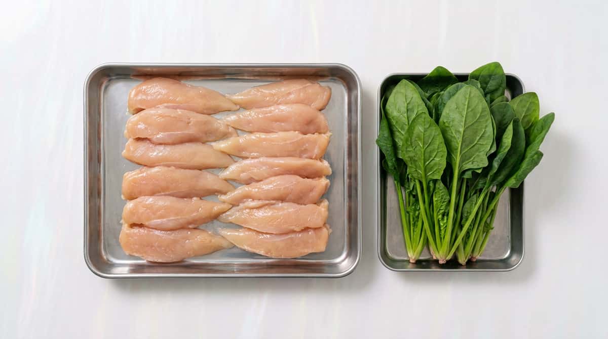 鶏ささみとほうれん草の鶏ガラ炒め（材料）
