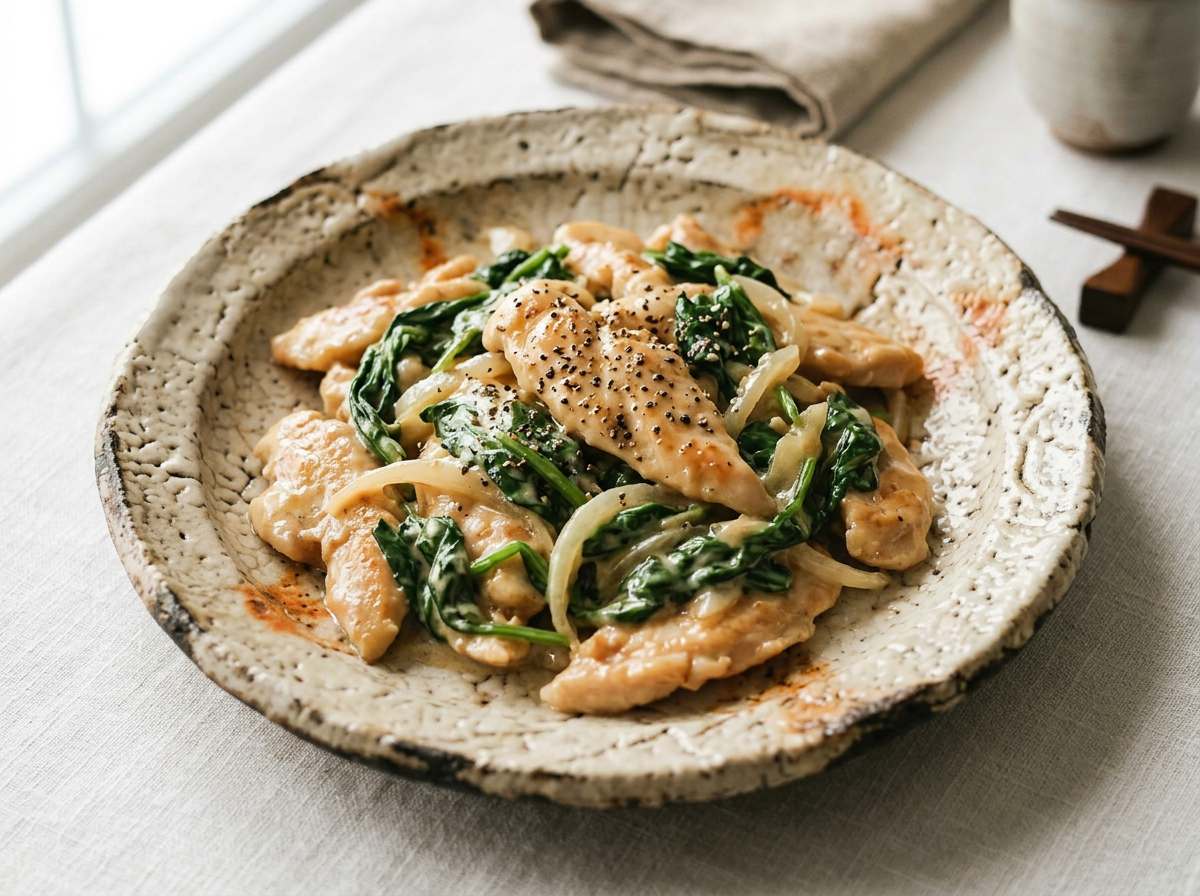 鶏ささみとほうれん草のマヨガーリック炒め