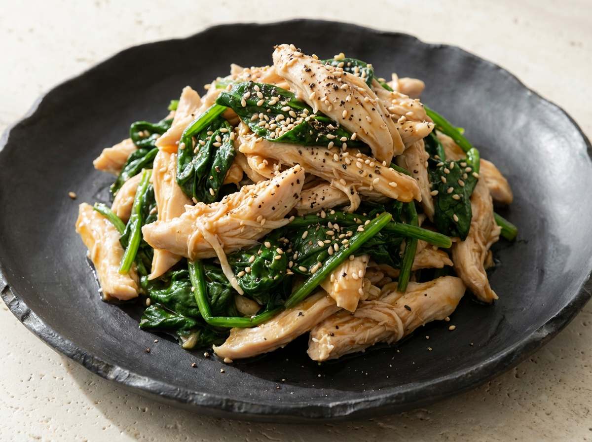 鶏ささみとほうれん草のガッツリオイスター和え