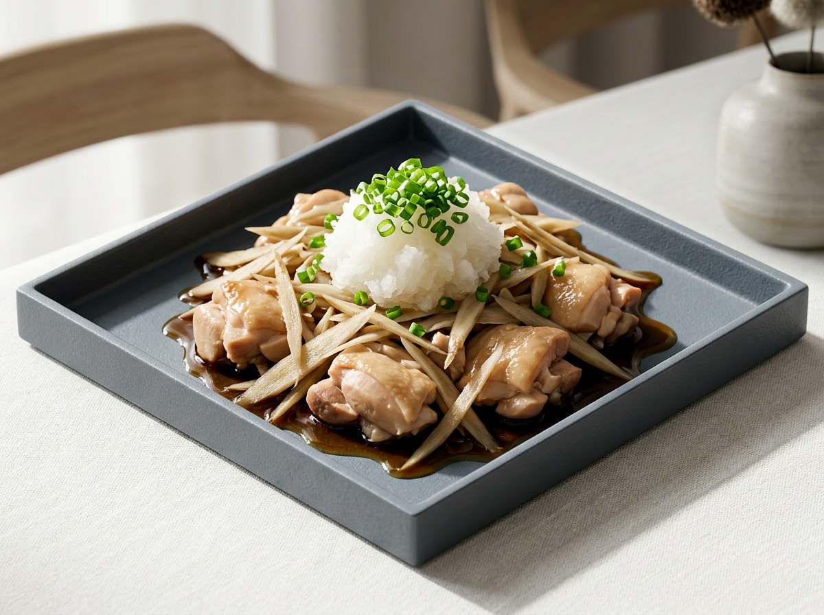 鶏ももとごぼうのポン酢レンジ蒸し