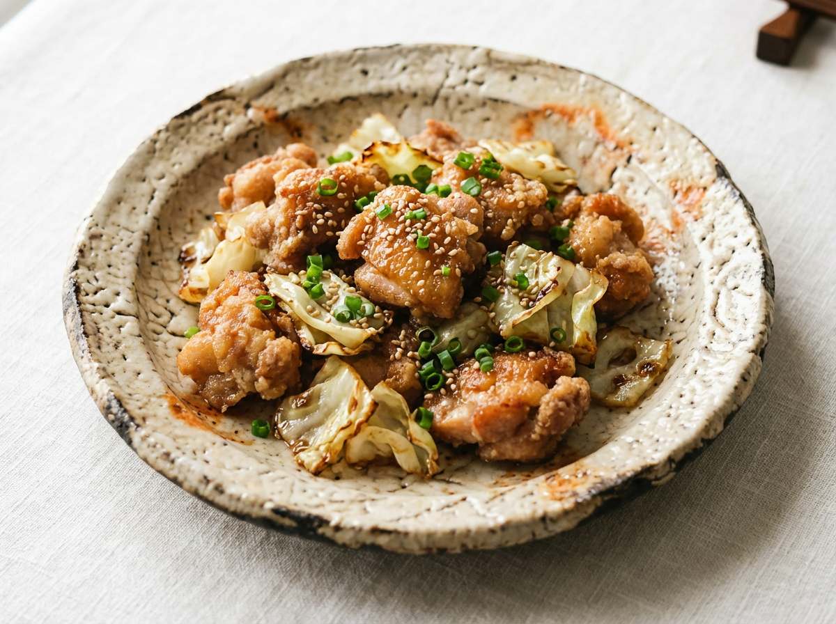 鶏ももとキャベツのカリッとごま油揚げ