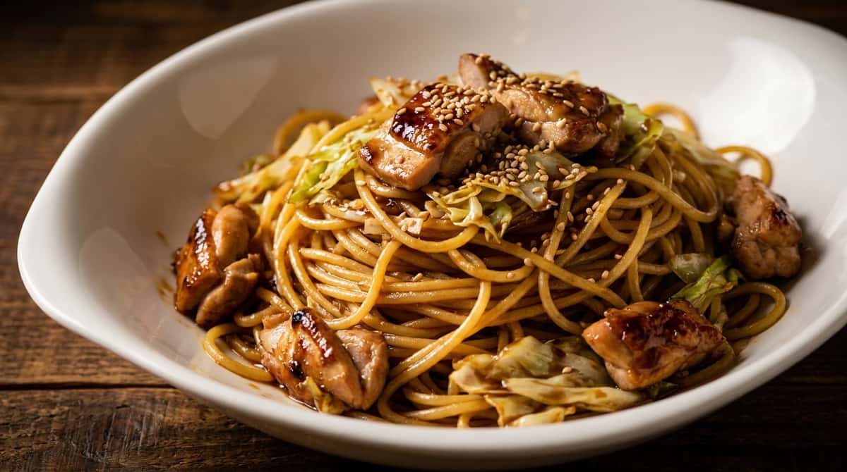 鶏もも肉とキャベツの焼肉だれさっぱりパスタ（完成イメージ）