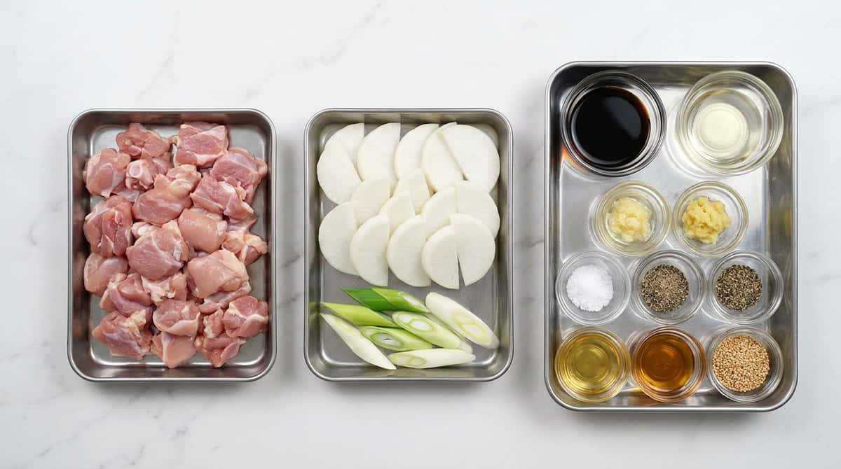鶏もも肉と大根のしょうゆ香る高タンパク炒め（材料）