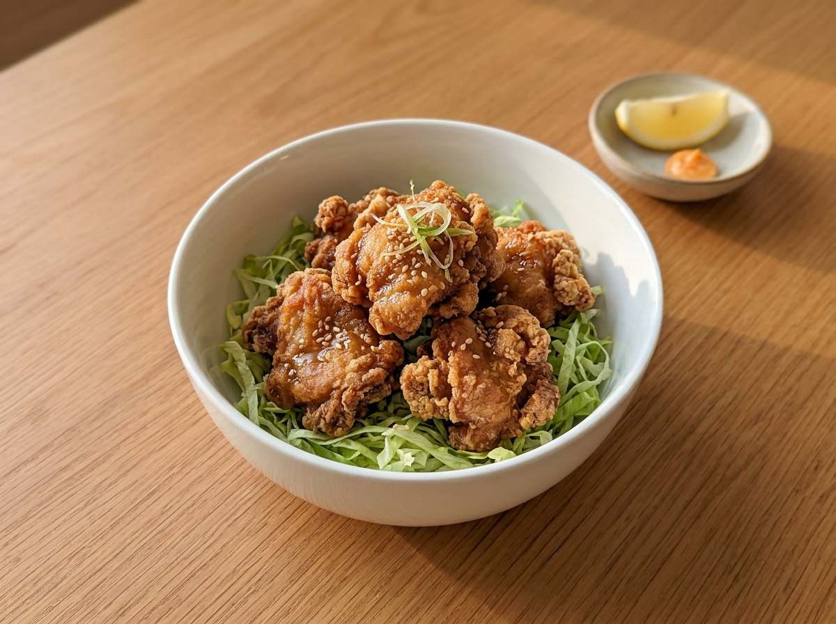 鶏もも肉とレタスのごま油から揚げ