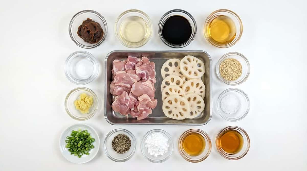 鶏もも肉とれんこんの味噌ごま和え（材料）