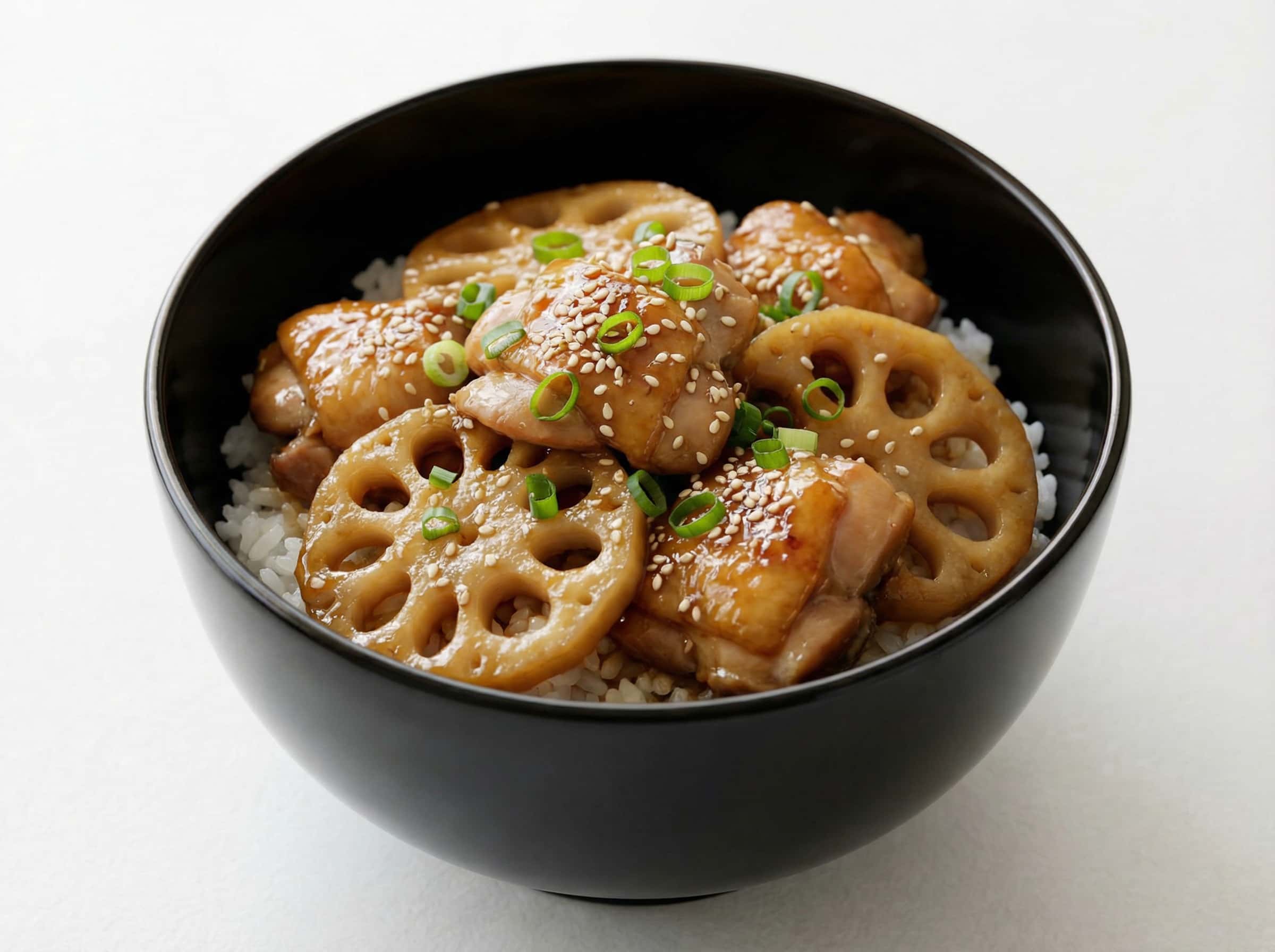 鶏もも肉とれんこんの白だし照り丼