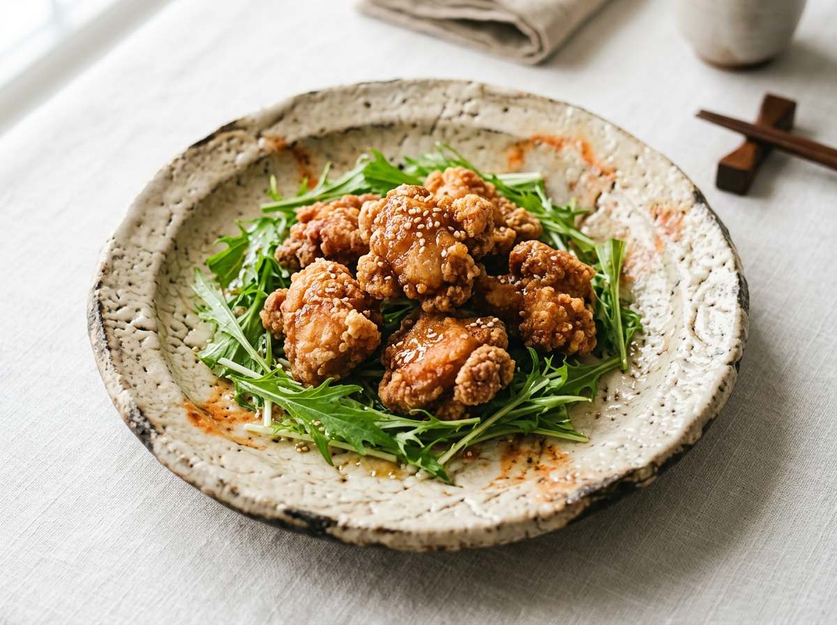 鶏もも肉と水菜のごま油から揚げサラダ