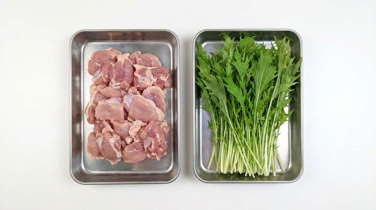 鶏もも肉と水菜のごま油から揚げサラダ（材料）