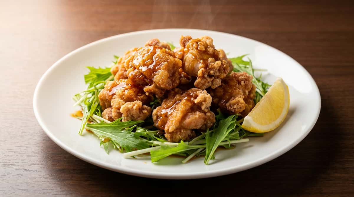 鶏もも肉と水菜の醤油から揚げ（完成イメージ）