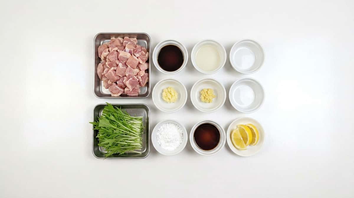 鶏もも肉と水菜の醤油から揚げ（材料）