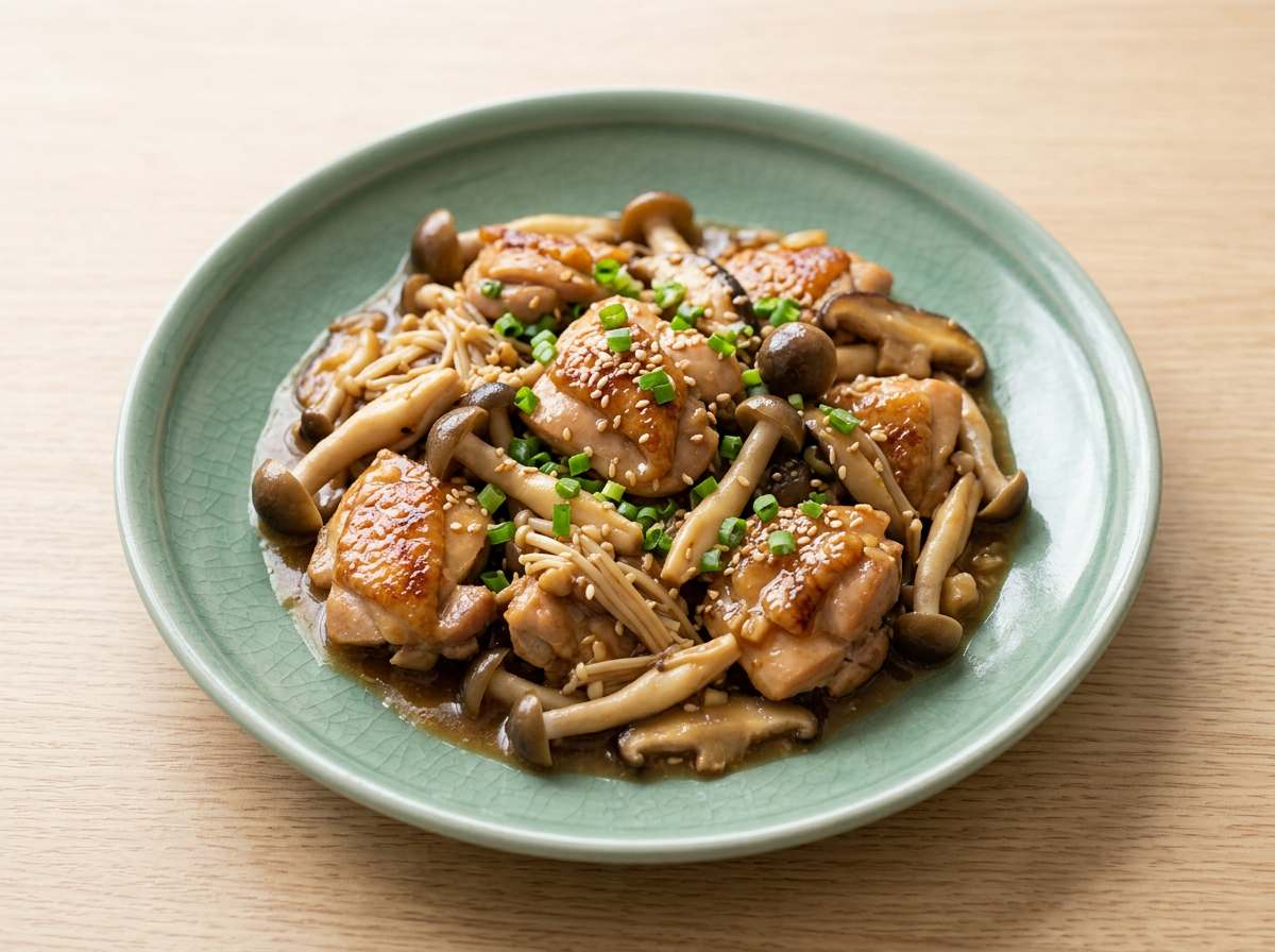 鶏もも肉ときのこ味噌の和えおつまみ