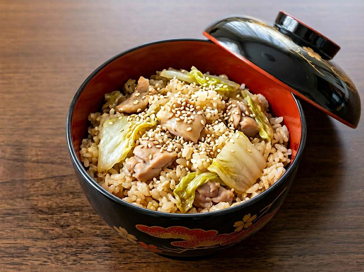 鶏ももと白菜の甘酢炊き込みご飯