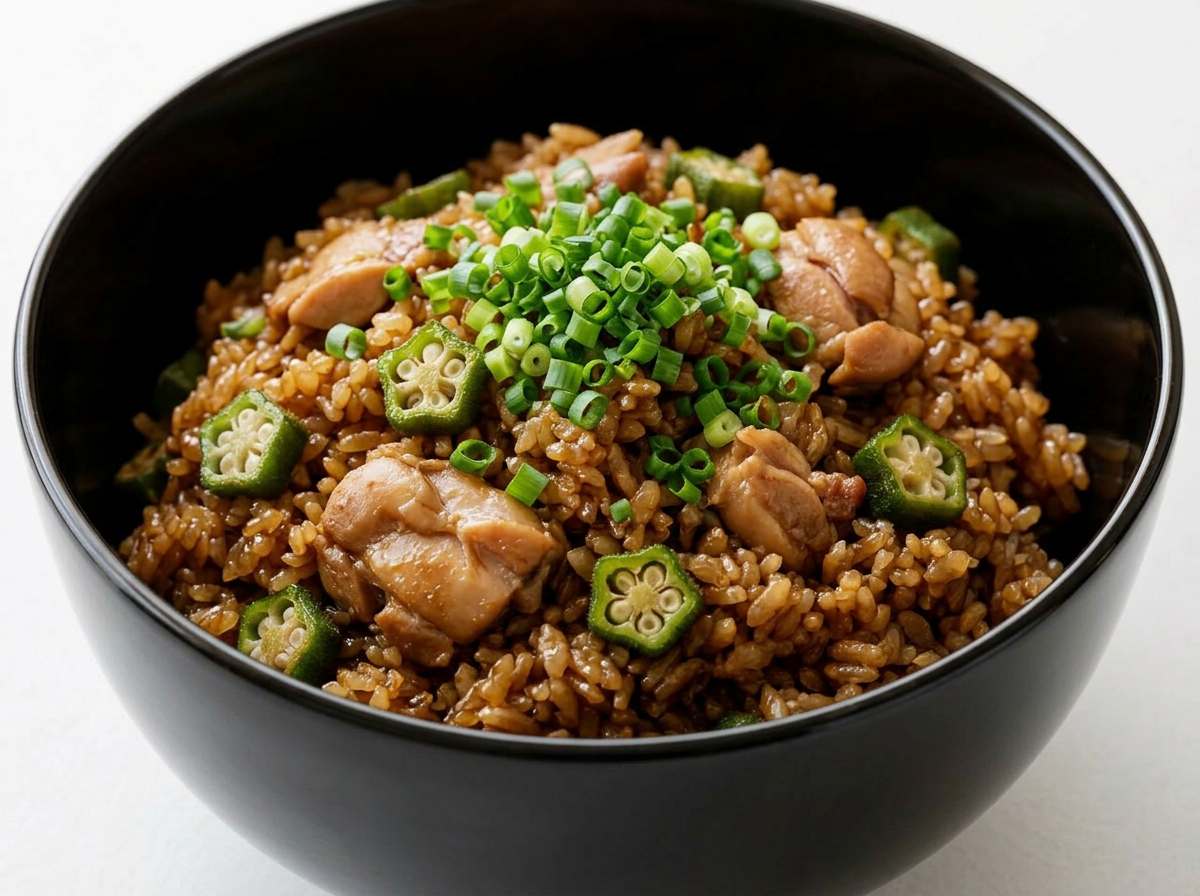 鶏ももとオクラのオイスターソース炊き込みご飯