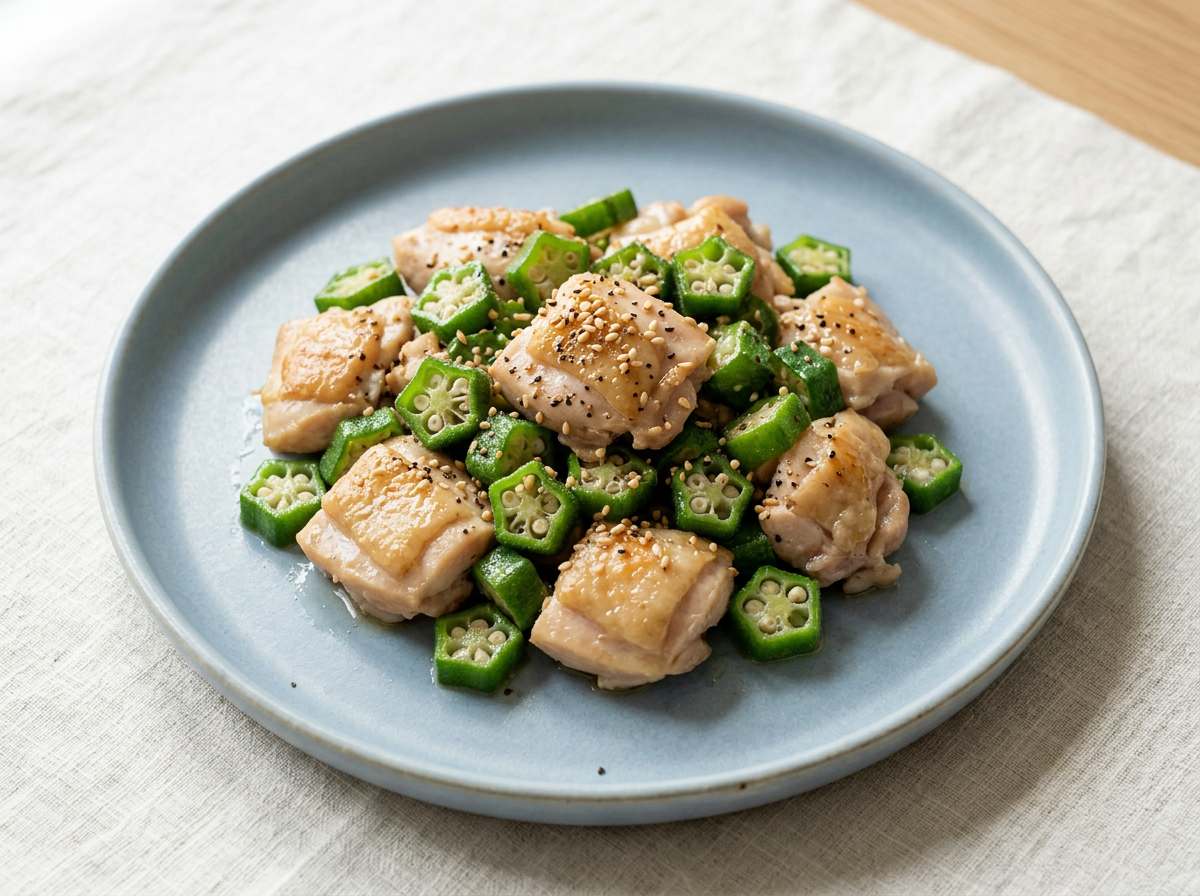 鶏もも肉とオクラの塩こしょう和え（作り置き）