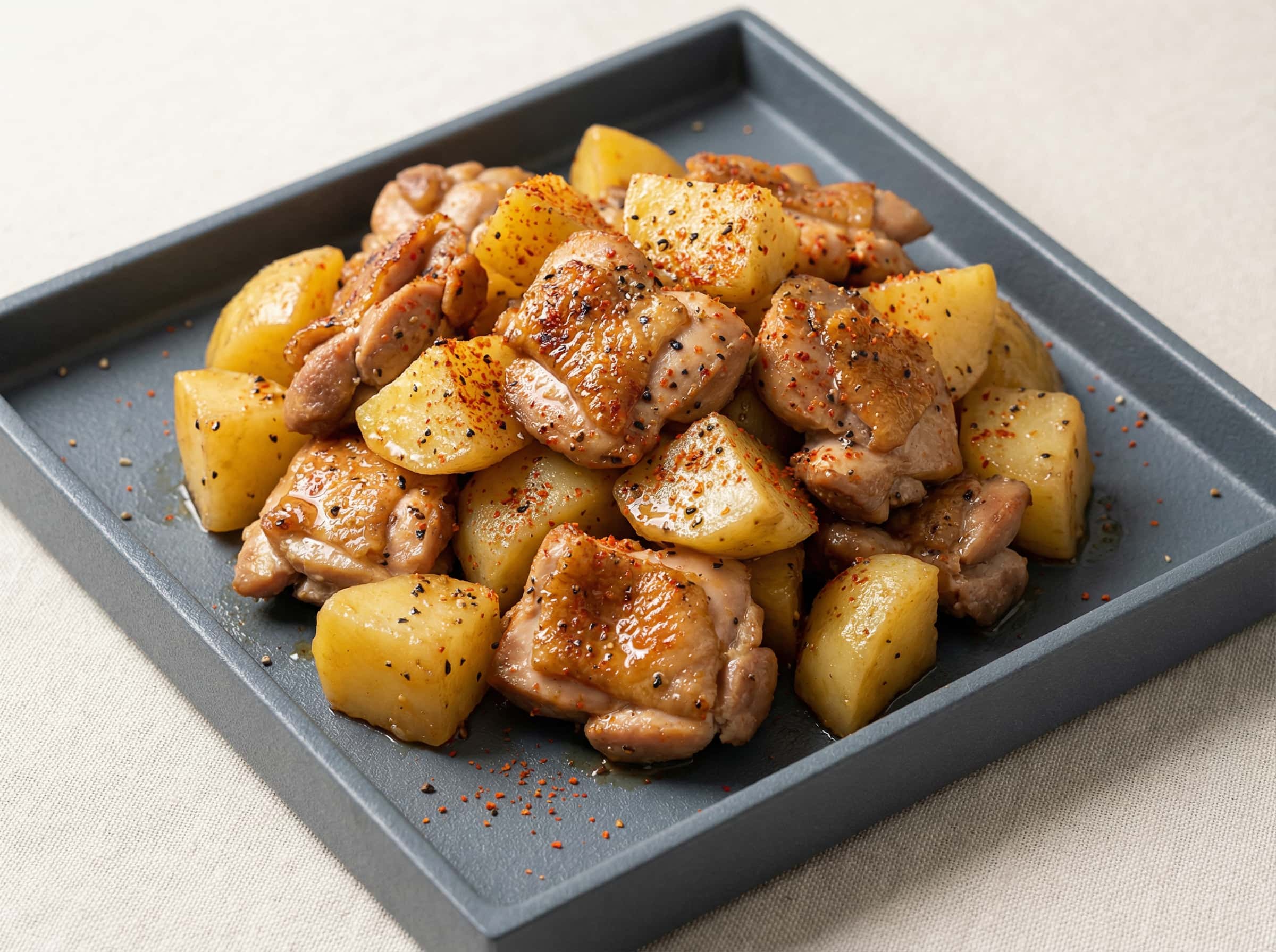 鶏ももとじゃがいもの塩こしょうピリ辛和え