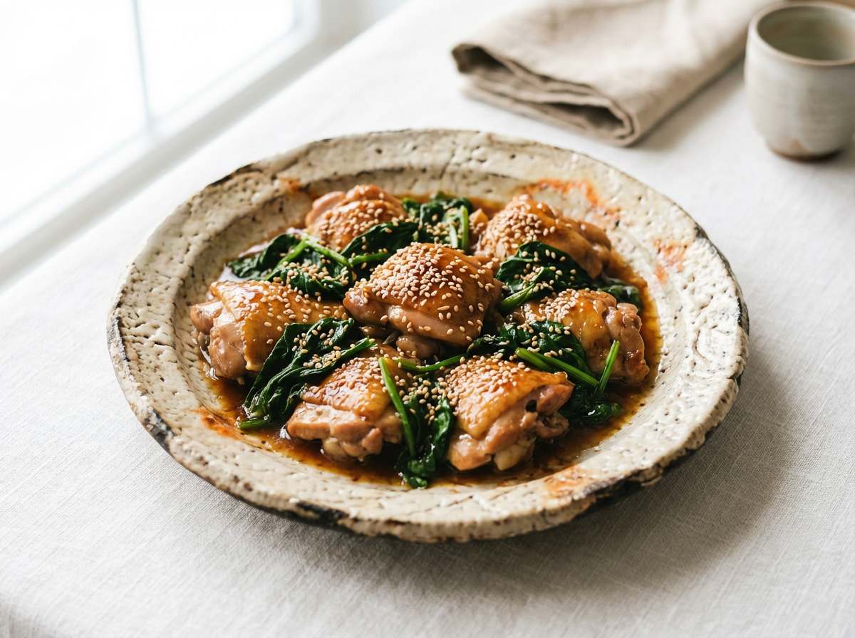 鶏もも肉とほうれん草のオイスター和え