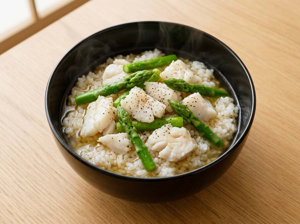 タラとアスパラのコンソメ丼（作り置き）