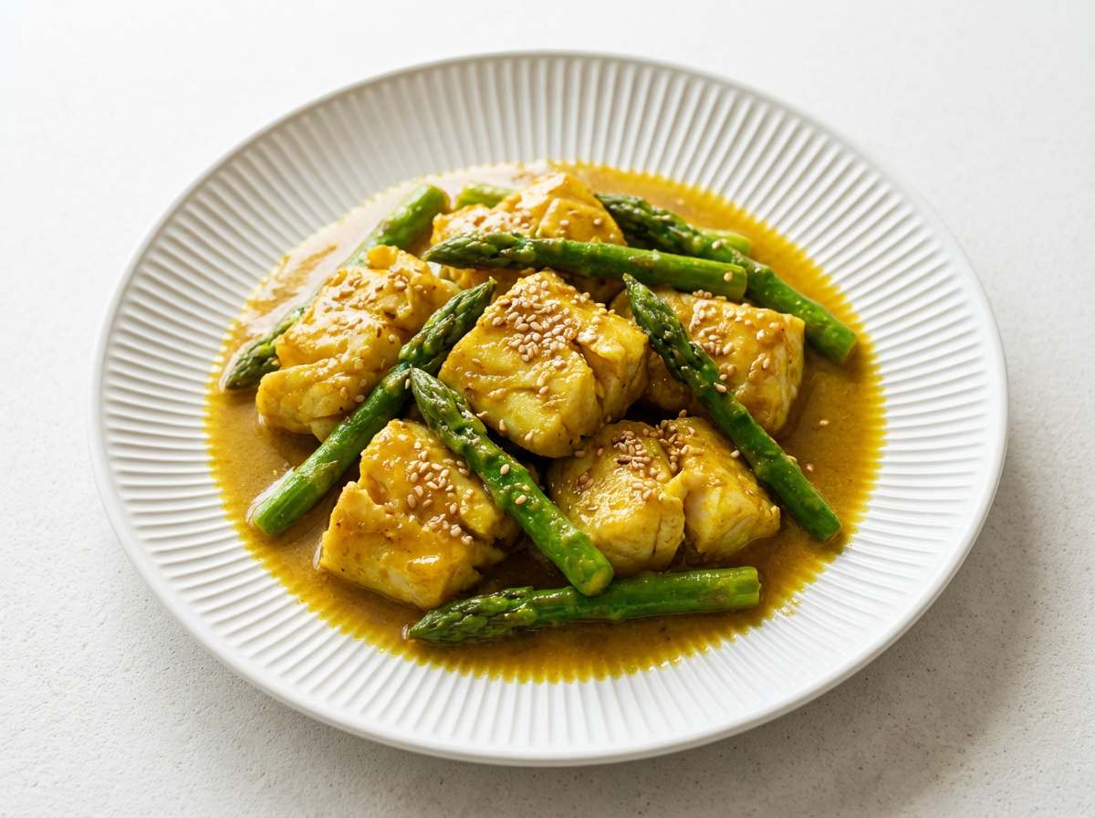 タラとアスパラのカレー風味漬け