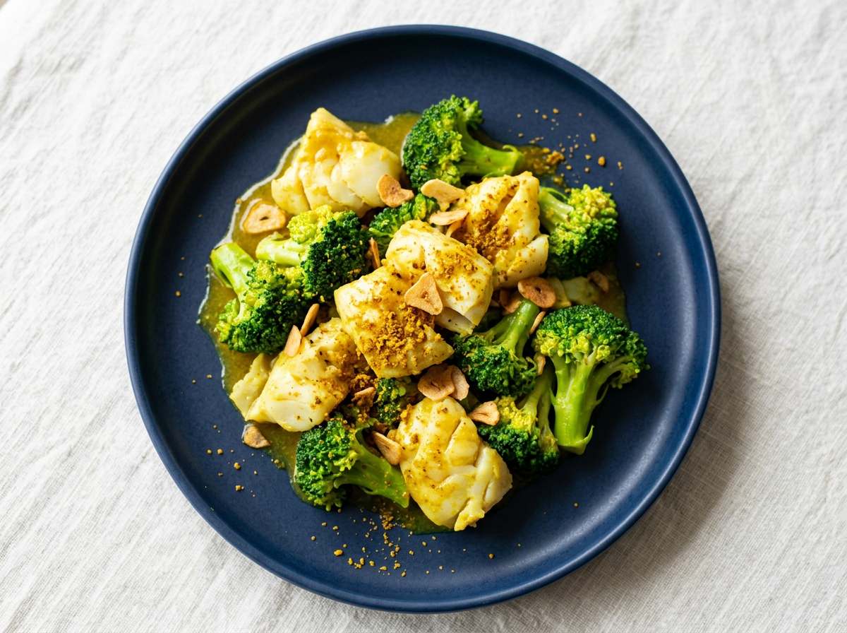 タラとブロッコリーのカレー炒め