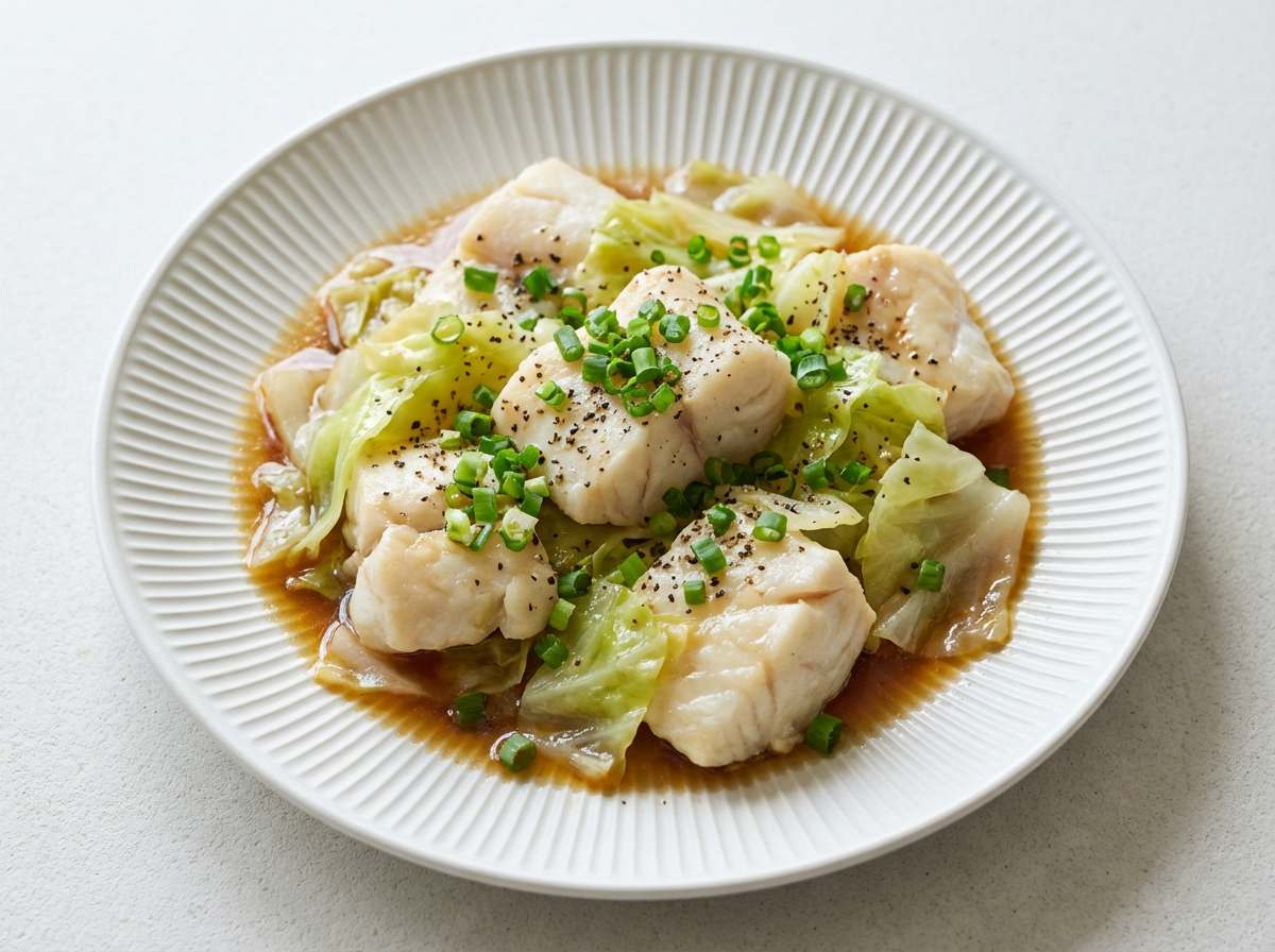 タラとキャベツのバター醤油レンジ蒸し