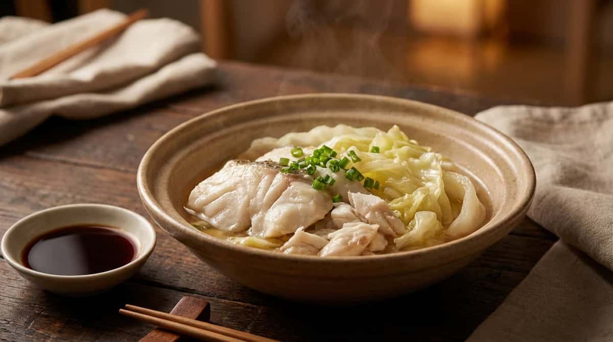 タラとキャベツの白だしレンジ蒸し（完成イメージ）