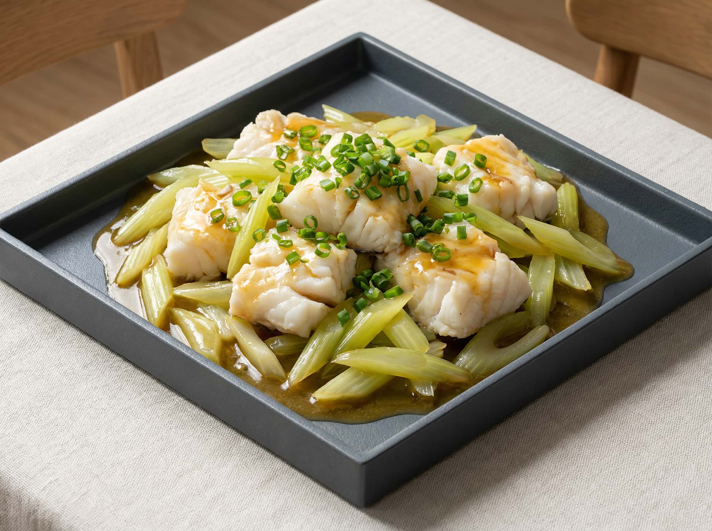 タラとセロリのバター醤油レンジ蒸し