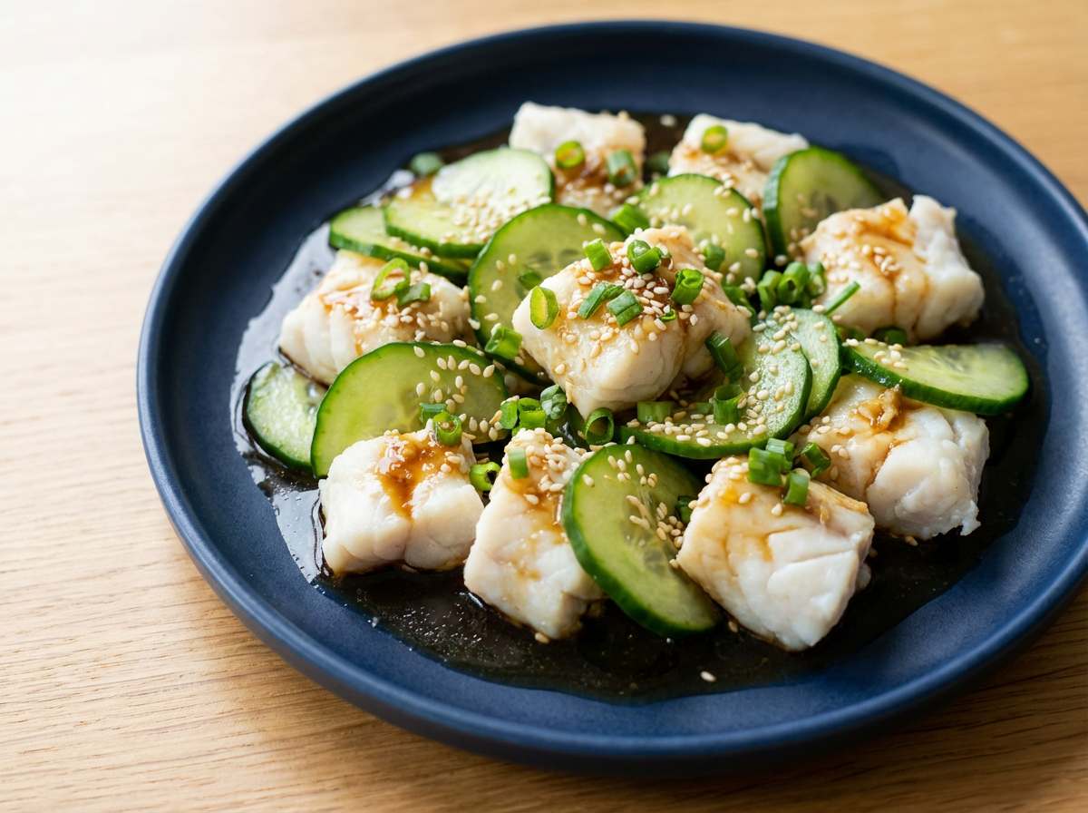 タラときゅうりの焼肉だれレンジ蒸しおつまみ