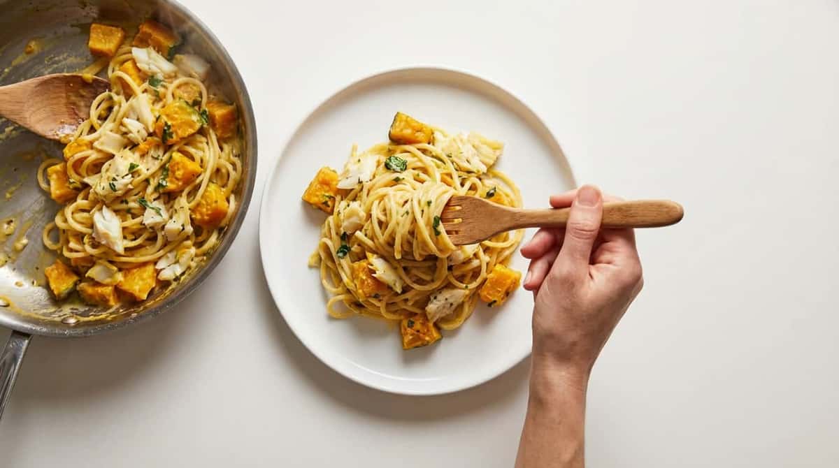 タラとかぼちゃの白だし和風パスタ（完成イメージ）