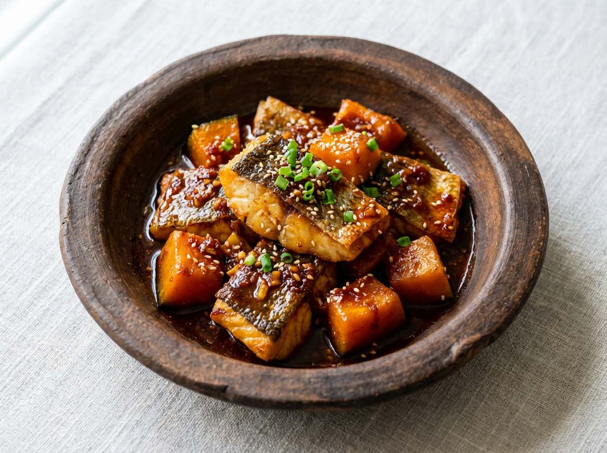 タラとかぼちゃのピリ辛しょうゆ漬け