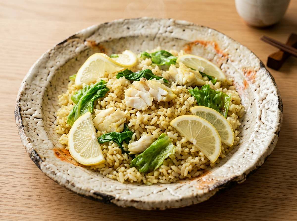 タラとレタスのカレー炊き込みご飯