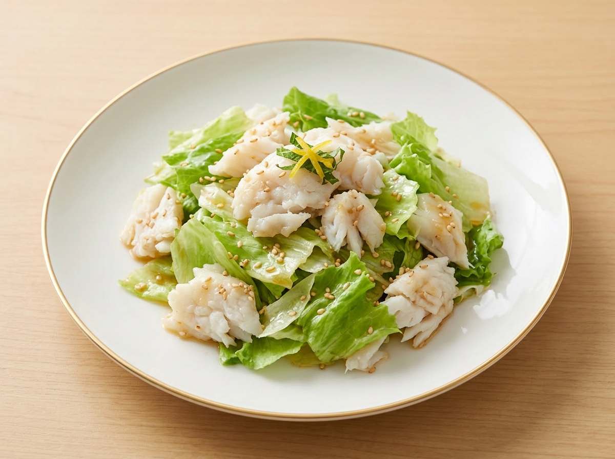 レンジたら×レタスのごま油和え