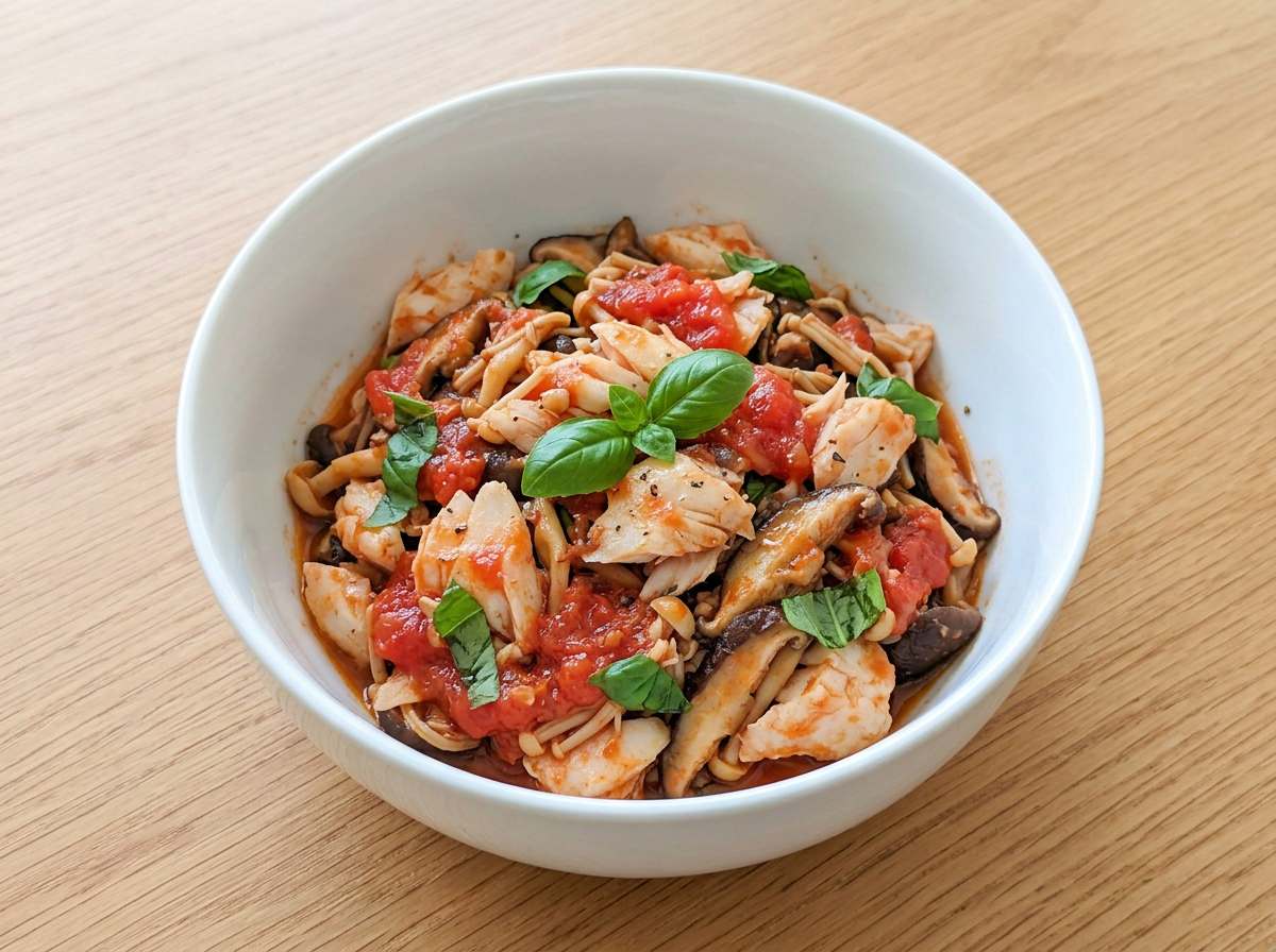 タラときのこのトマト缶和え