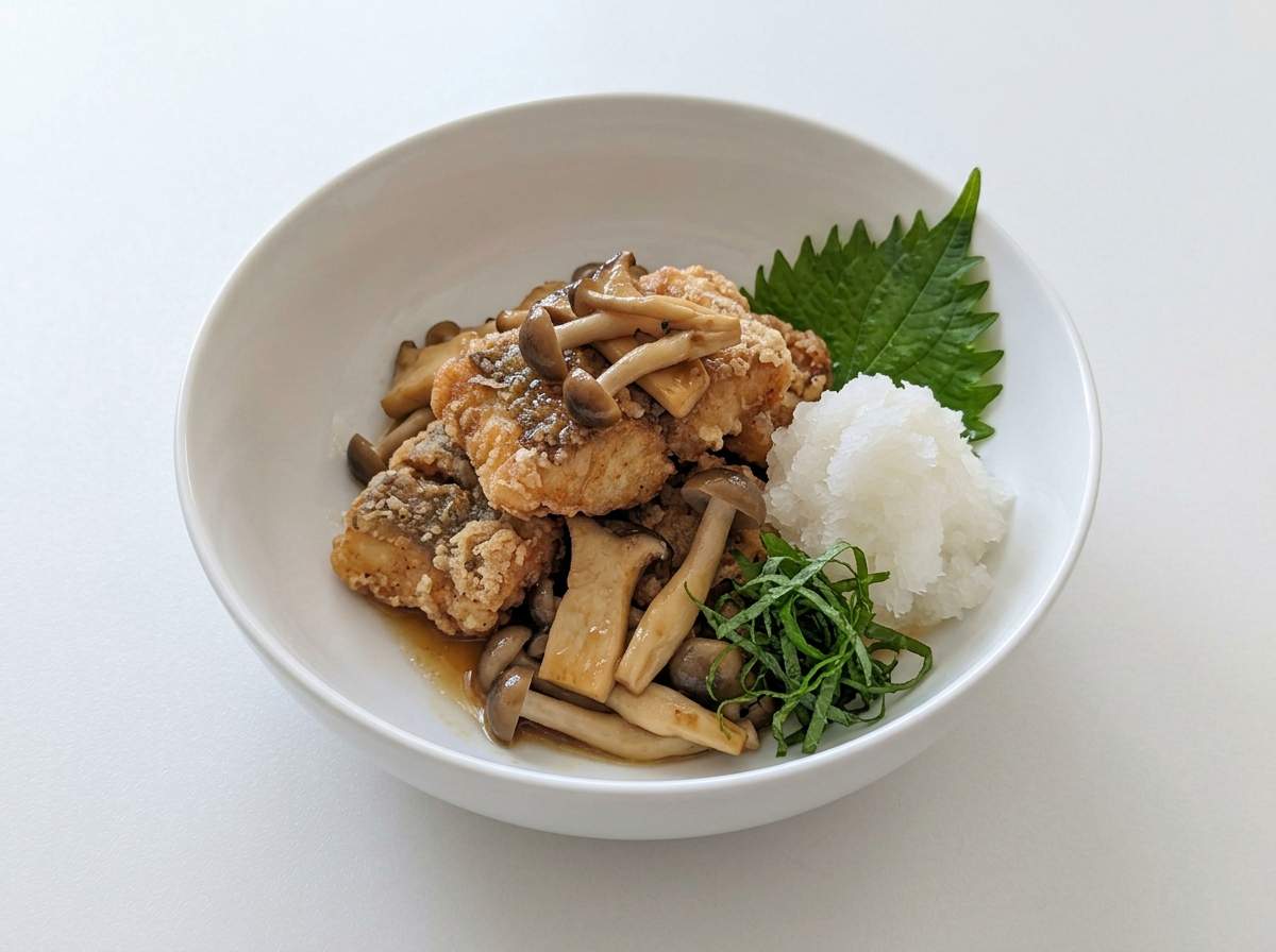 タラの竜田揚げ きのこバター醤油おろしだれ